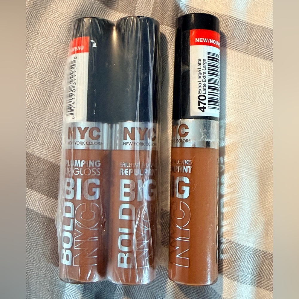 3 pk NYC Big Bold Plumping & Shine Lip Gloss — Extra Large Latte Brown NWT